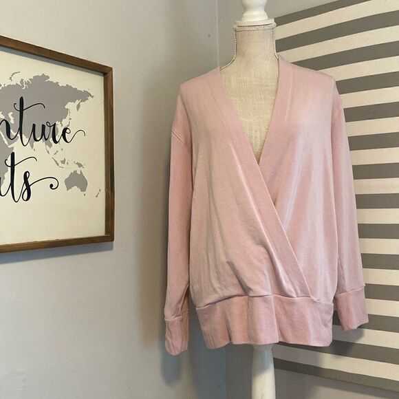 Athleta Pink Orchid Purana V-Neck Faux Wrap Sweatshirt Size Medium - Picture 1 of 8